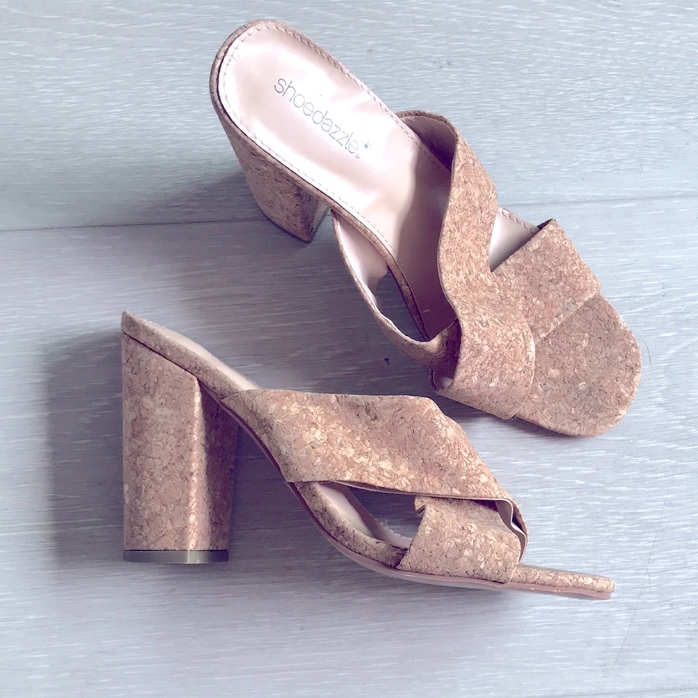 Shoedazzle cork thick heels shoe women
